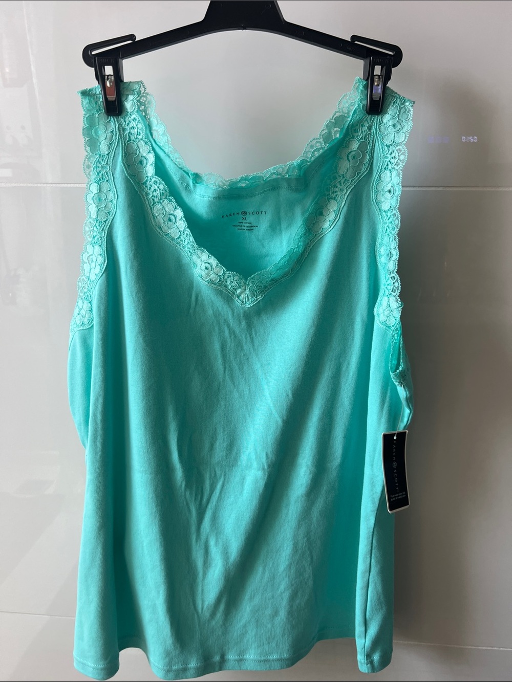 Karen Scott/Macy’s mint green tank top with lace embellishment  XL